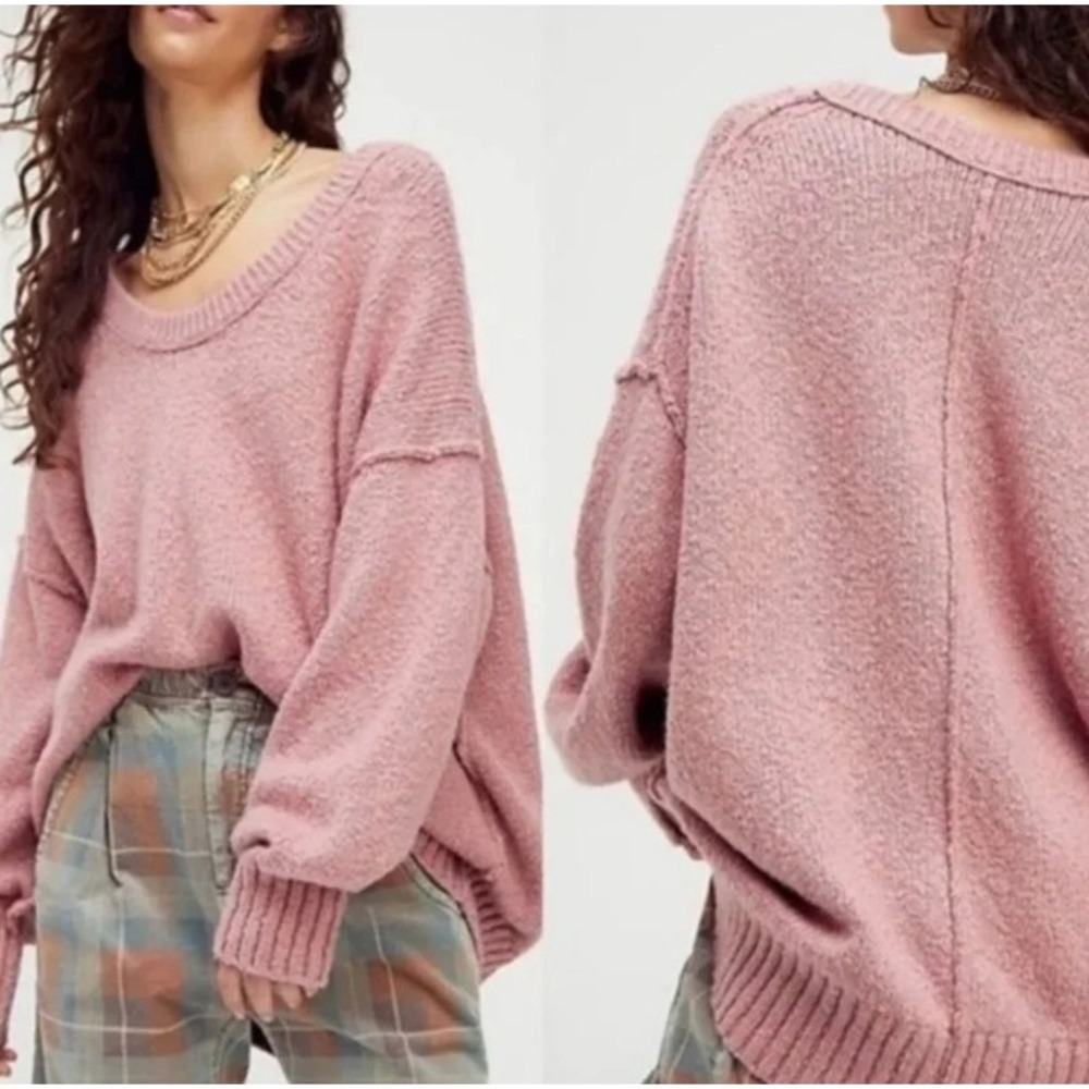 Free People Brookside Sweater Womens Medium Pink Oversized Chunky Travel Cozy